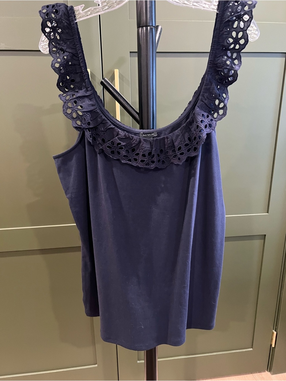 Ann Taylor Navy Eyelet Trim Sleeveless Camisole